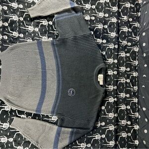 Vintage Late 80’s-Early 90’s Wrangler Men's Charcoal and Navy Crewneck Sweater